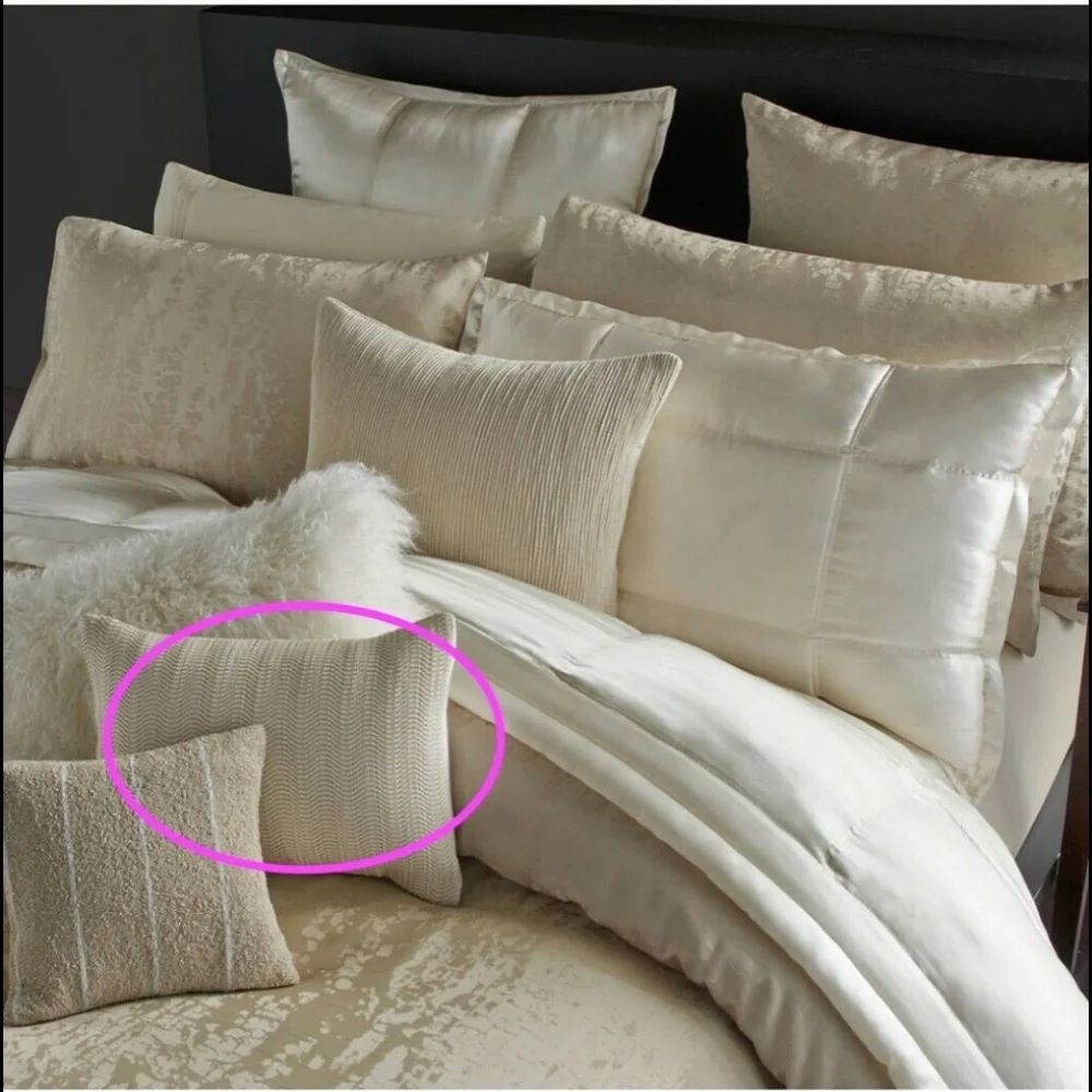 NWT $175 Donna Karan Faux Leather‎ Woven Decorative Pillow Ivory [SZ 12
